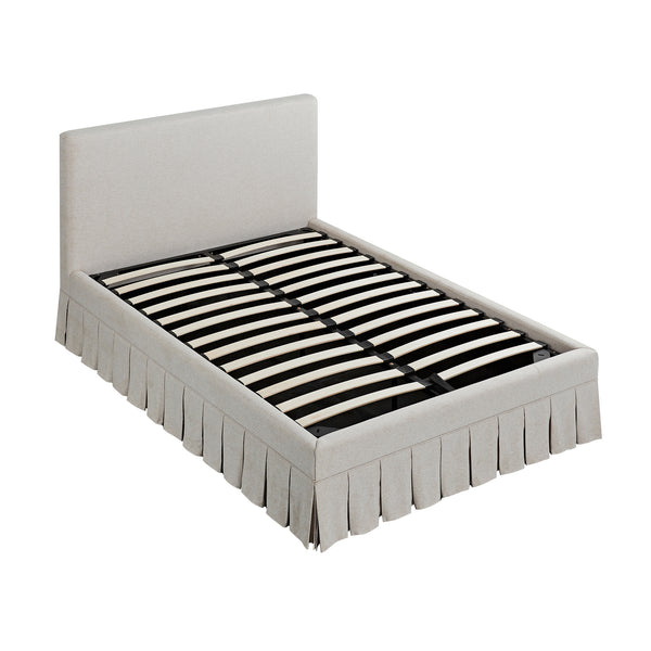 Egerton Box-Pleat Ottoman Storage Bed, Oatmeal Brushed Fabric
