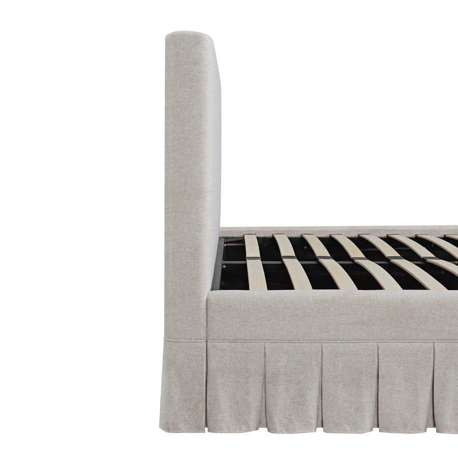 Egerton Box-Pleat Ottoman Storage Bed, Oatmeal Brushed Fabric