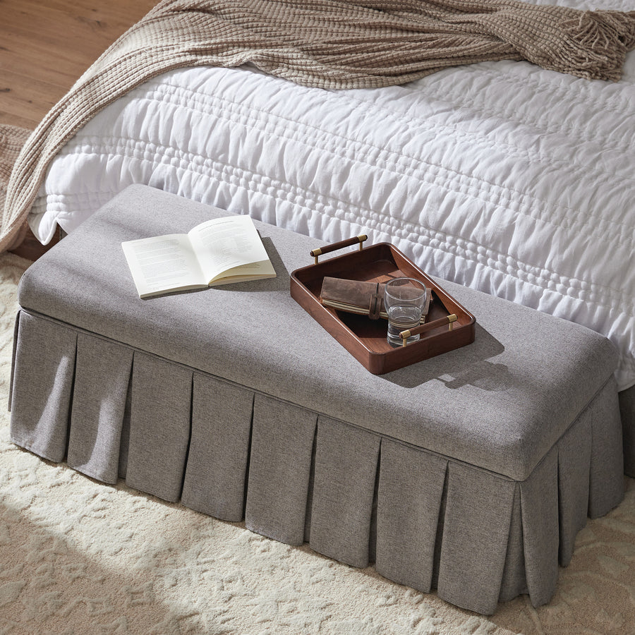 Egerton Box - Pleat Storage Bench, Stone Brushed Fabric - daals