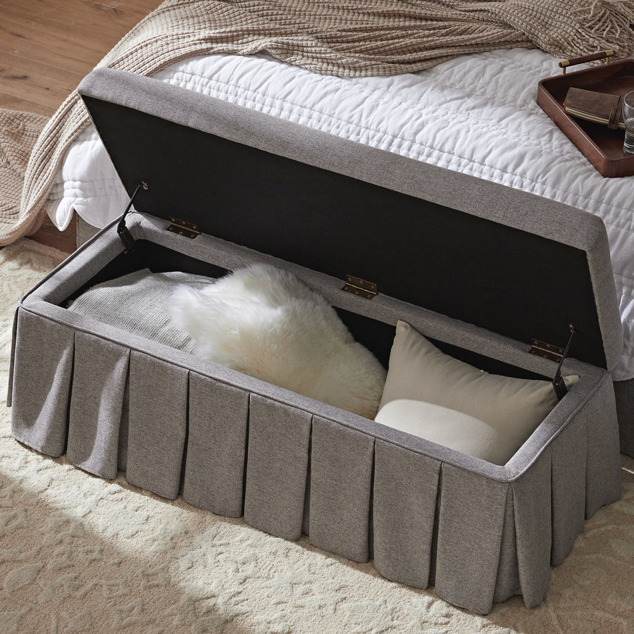 Egerton Box - Pleat Storage Bench, Stone Brushed Fabric - daals