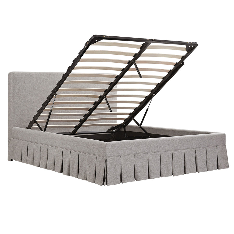 Egerton Box-Pleat Ottoman Storage Bed, Stone Brushed Fabric