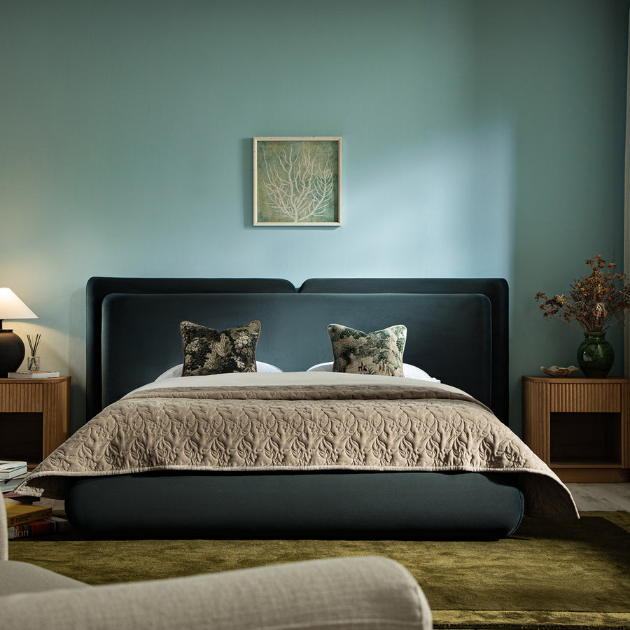 Jolene Layered Wingback Storage Bed, Aegean Blue Velvet