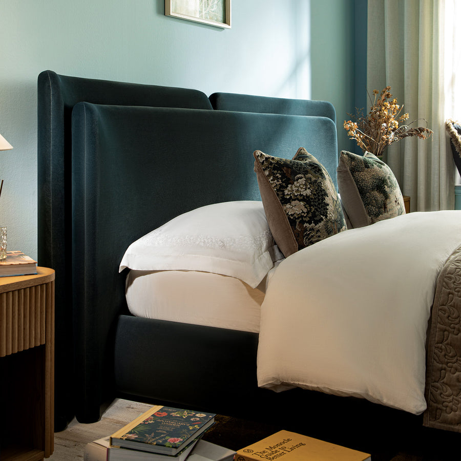 Jolene Layered Wingback Storage Bed, Aegean Blue Velvet
