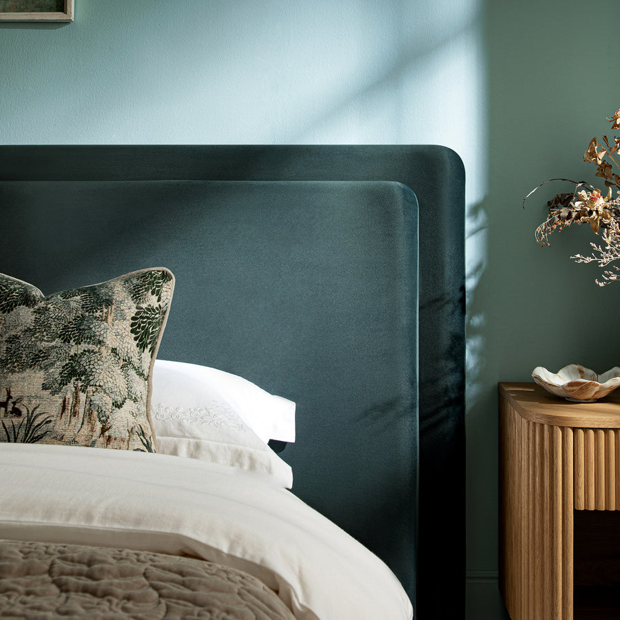 Jolene Layered Wingback Storage Bed, Aegean Blue Velvet