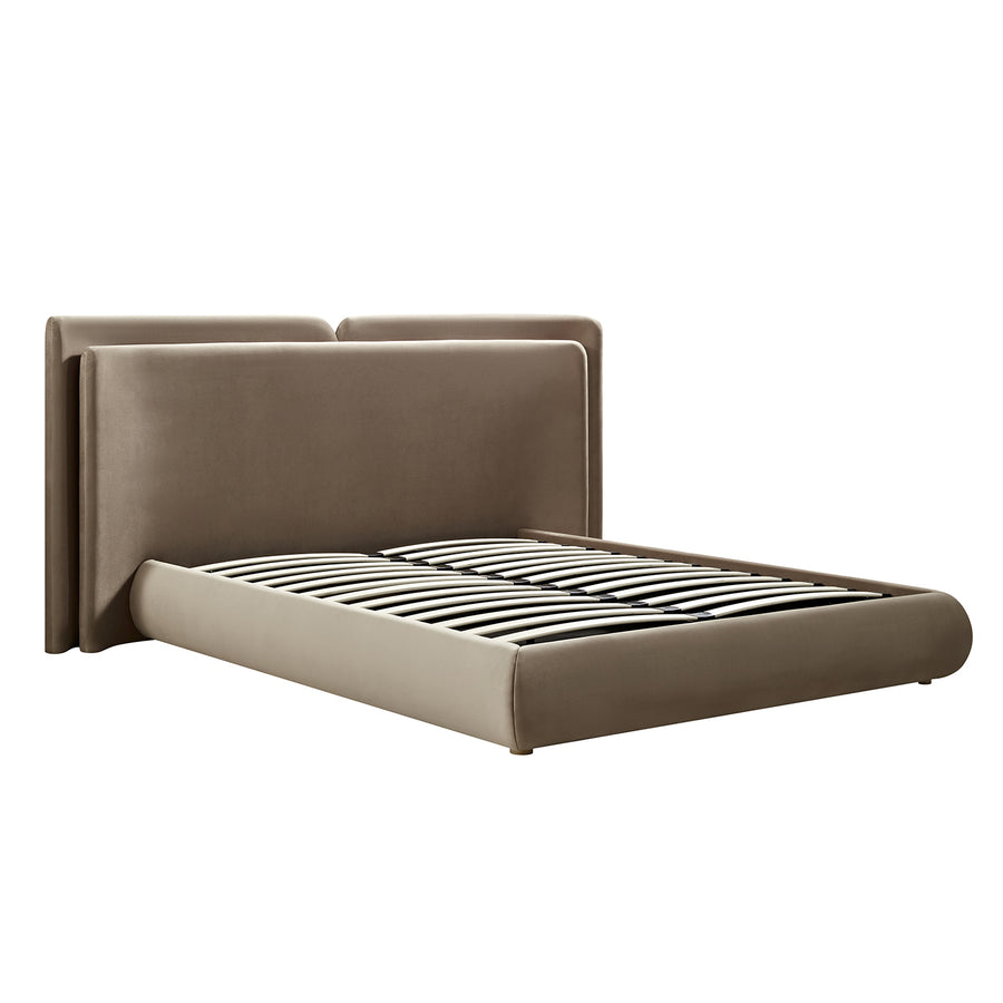 Jolene Layered Wingback Storage Bed, Taupe Velvet