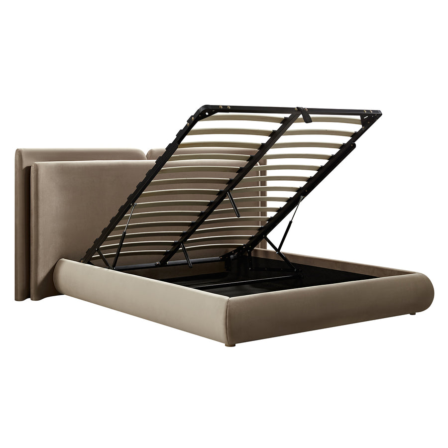 Jolene Layered Wingback Storage Bed, Taupe Velvet