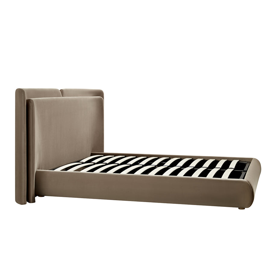 Jolene Layered Wingback Storage Bed, Taupe Velvet