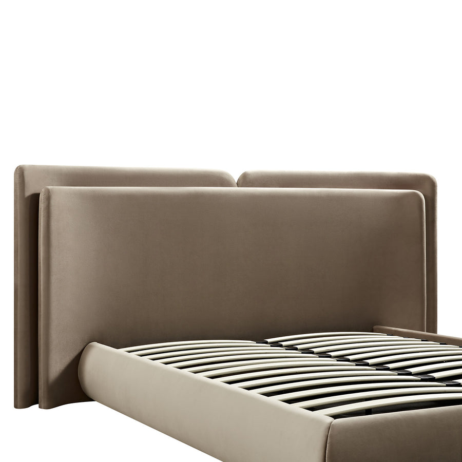 Jolene Layered Wingback Storage Bed, Taupe Velvet