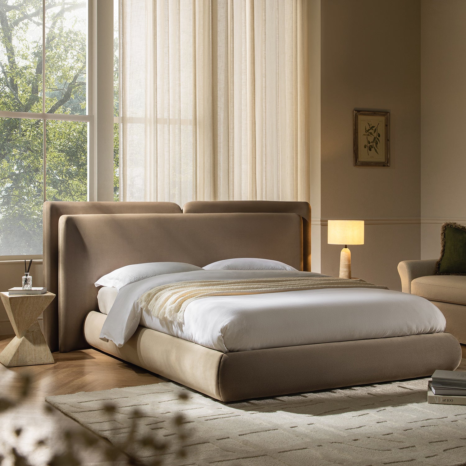 Jolene Layered Wingback Storage Bed, Taupe Velvet | daals Jolene Layered Wingback Storage Bed, Taupe Velvet | daals