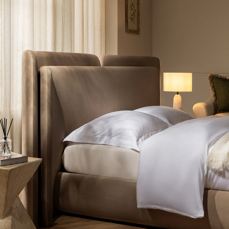 Jolene Layered Wingback Storage Bed, Taupe Velvet