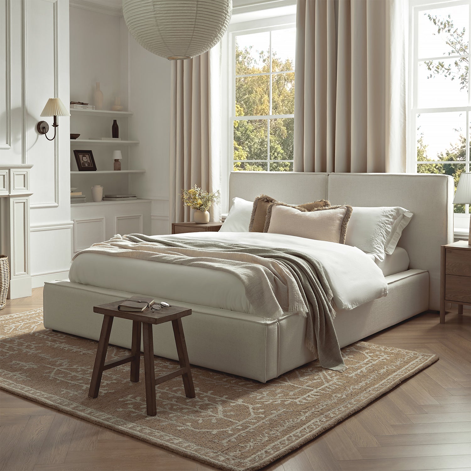 Claudine Ottoman Storage Bed, Beige Linen - daals