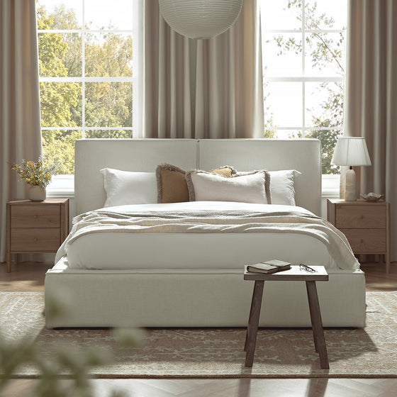 Claudine Ottoman Storage Bed, Beige Linen