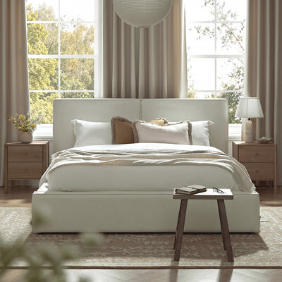 Claudine Ottoman Storage Bed, Beige Linen