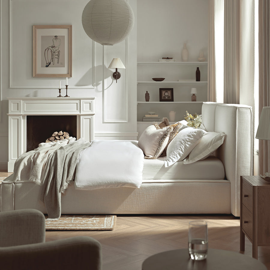 Claudine Ottoman Storage Bed, Beige Linen - daals