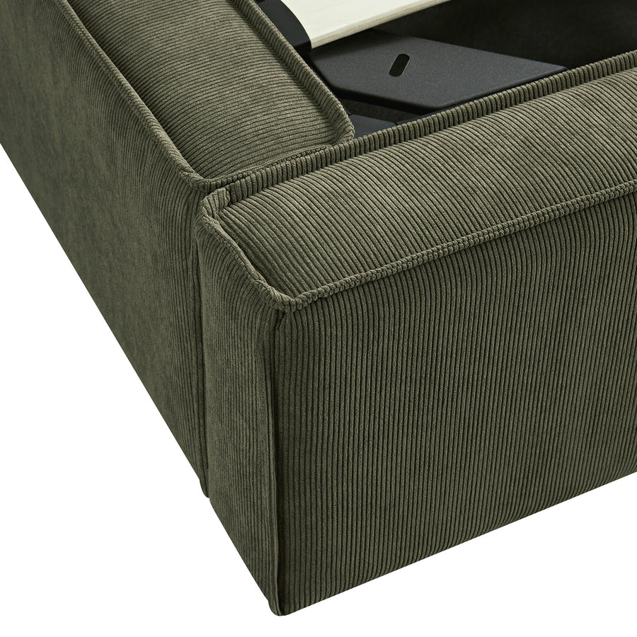 Claudine Ottoman Storage Bed, Moss Green Corduroy - daals