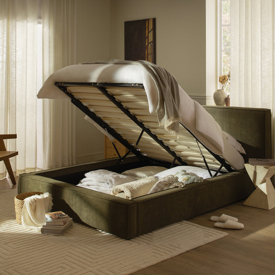 Claudine Ottoman Storage Bed, Moss Green Corduroy - daals