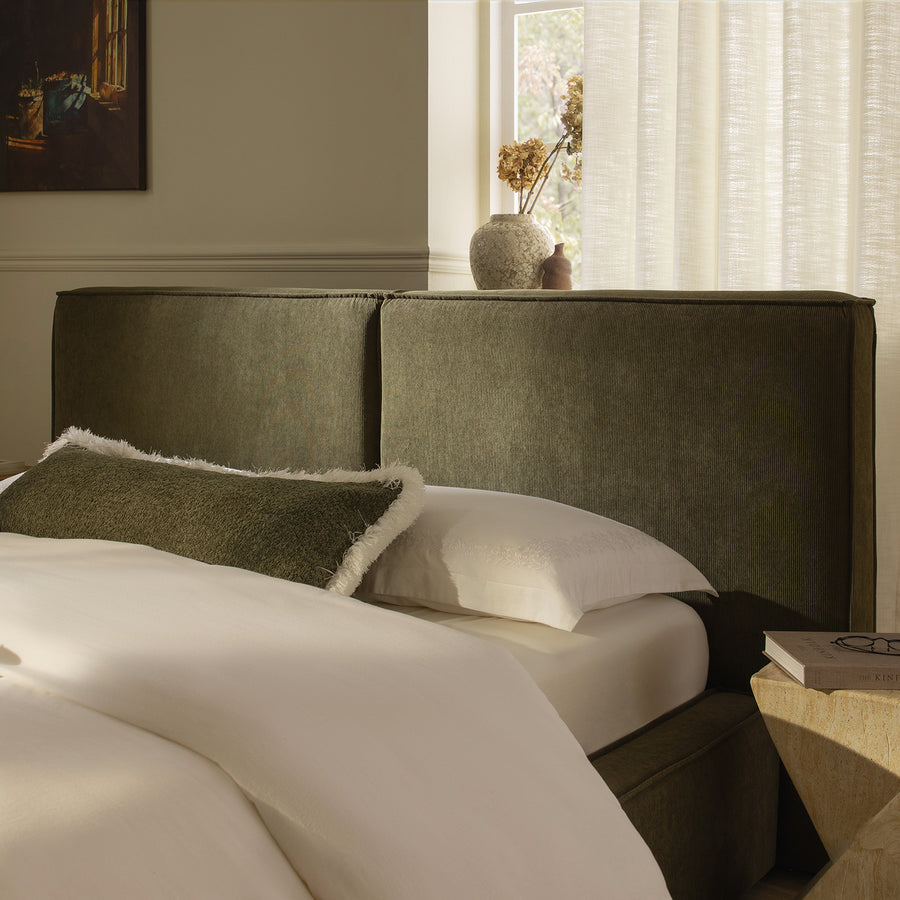 Claudine Ottoman Storage Bed, Moss Green Corduroy - daals