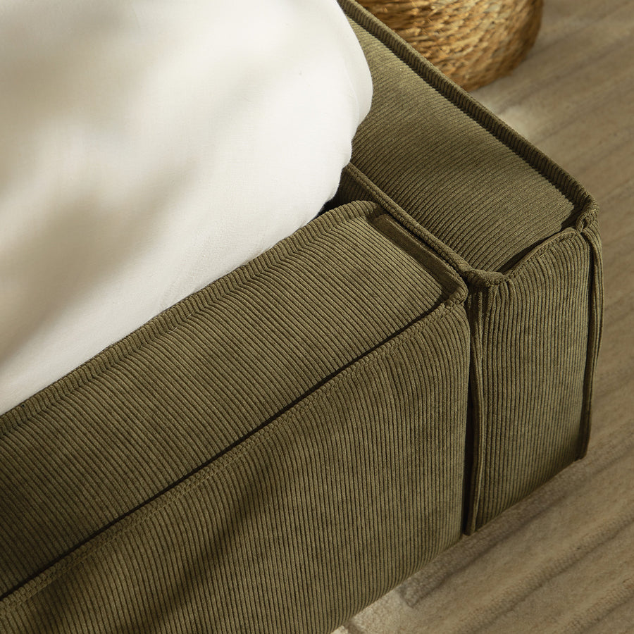 Claudine Ottoman Storage Bed, Moss Green Corduroy - daals