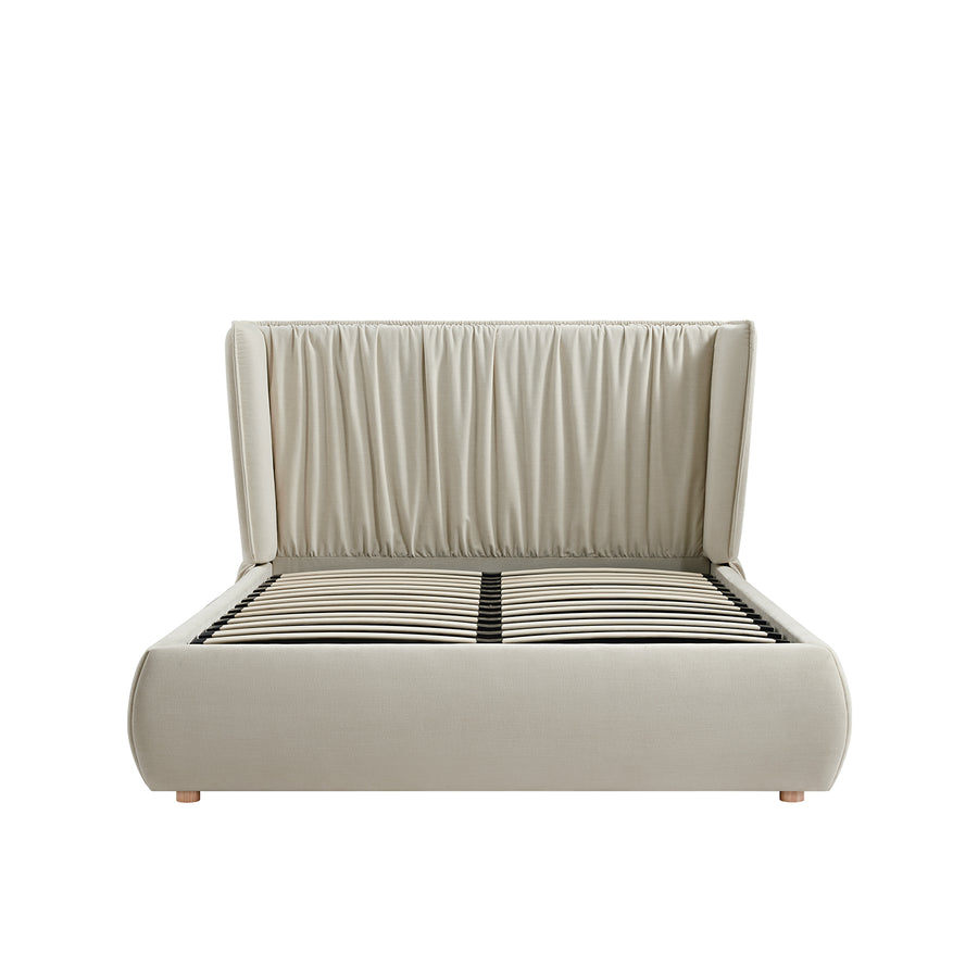 Astrid Ruched Wingback Bed, Ivory Chenille