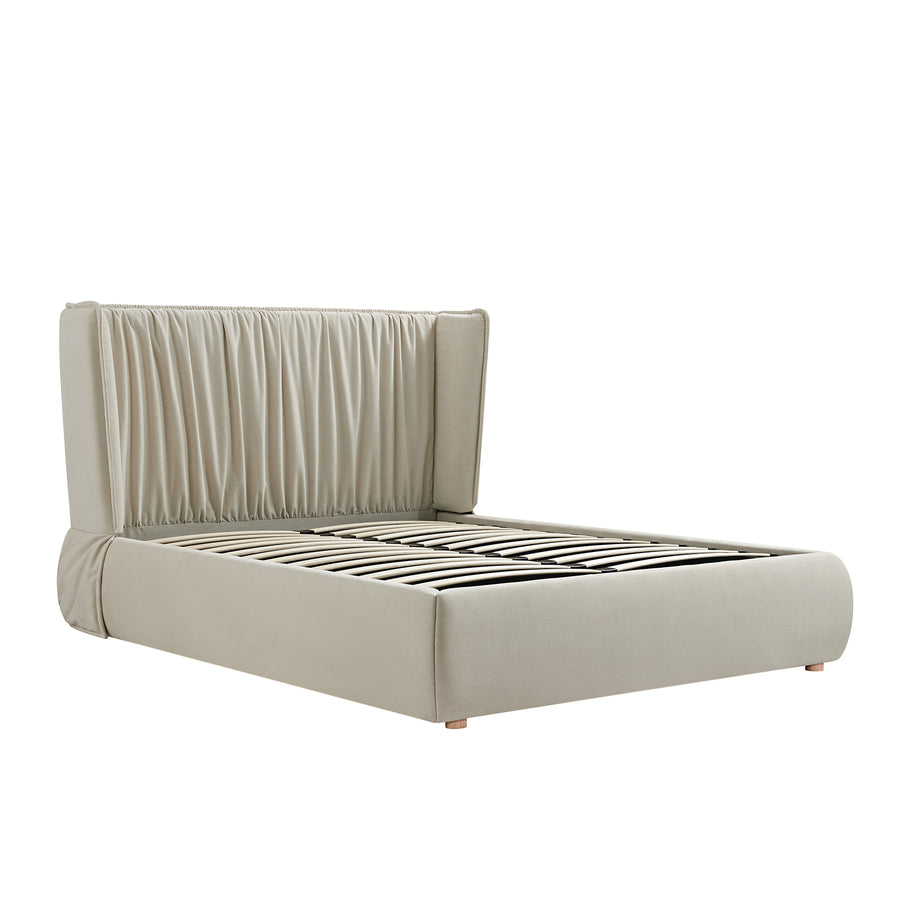 Astrid Ruched Wingback Bed, Ivory Chenille