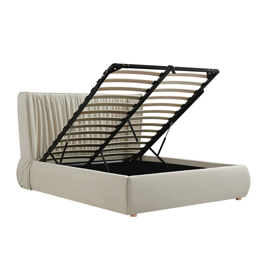 Astrid Ruched Wingback Bed, Ivory Chenille