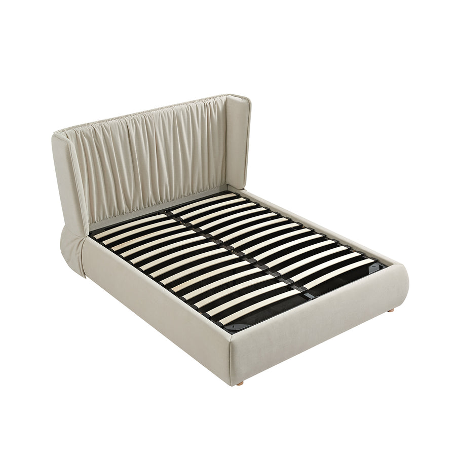 Astrid Ruched Wingback Bed, Ivory Chenille