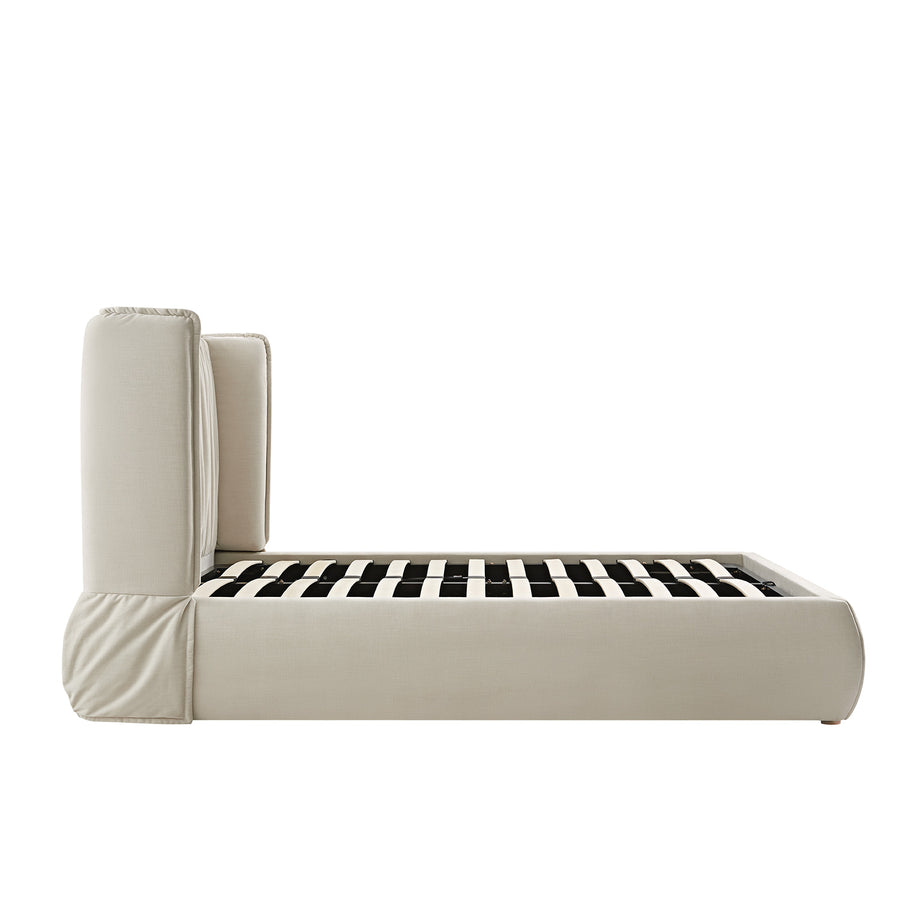 Astrid Ruched Wingback Bed, Ivory Chenille