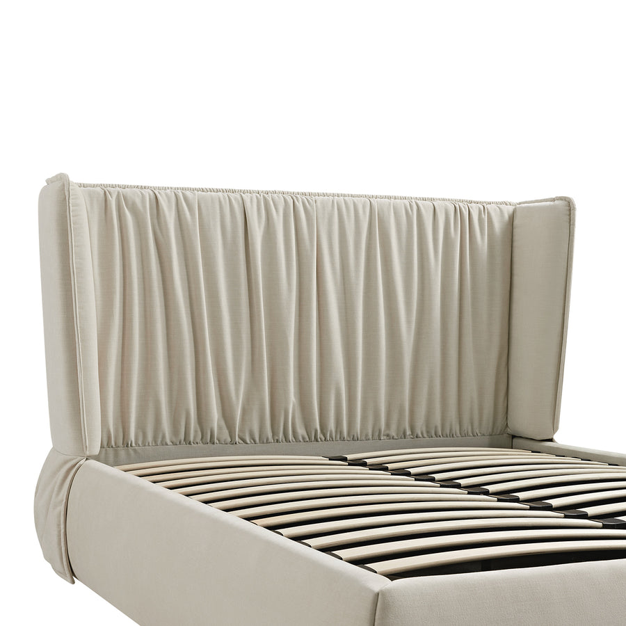 Astrid Ruched Wingback Bed, Ivory Chenille
