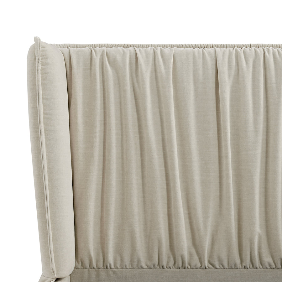 Astrid Ruched Wingback Bed, Ivory Chenille