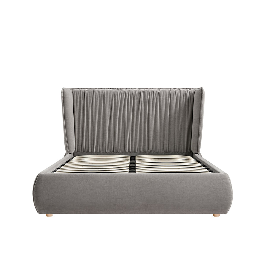 Astrid Ruched Wingback Bed, Soft Grey Chenille