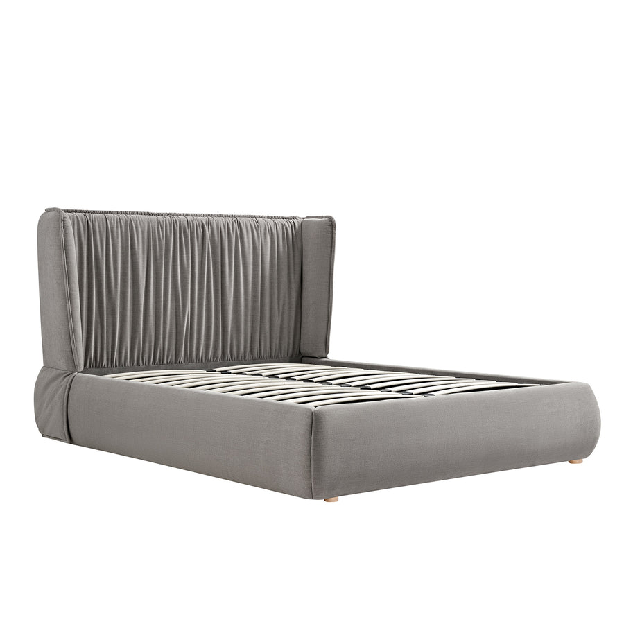 Astrid Ruched Wingback Bed, Soft Grey Chenille