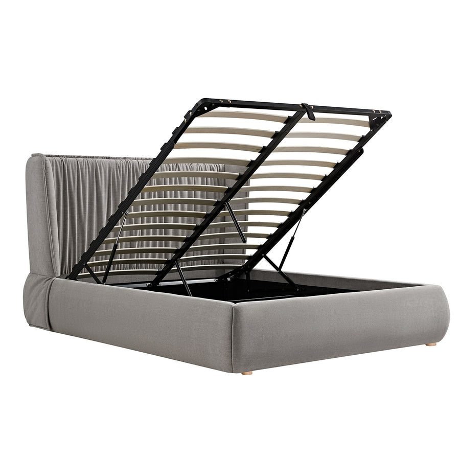 Astrid Ruched Wingback Bed, Soft Grey Chenille