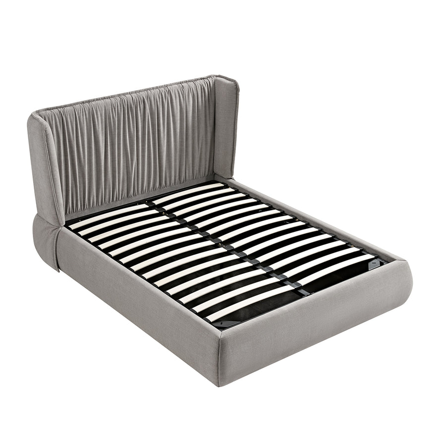 Astrid Ruched Wingback Bed, Soft Grey Chenille