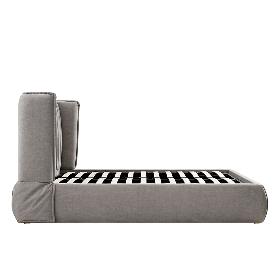 Astrid Ruched Wingback Bed, Soft Grey Chenille