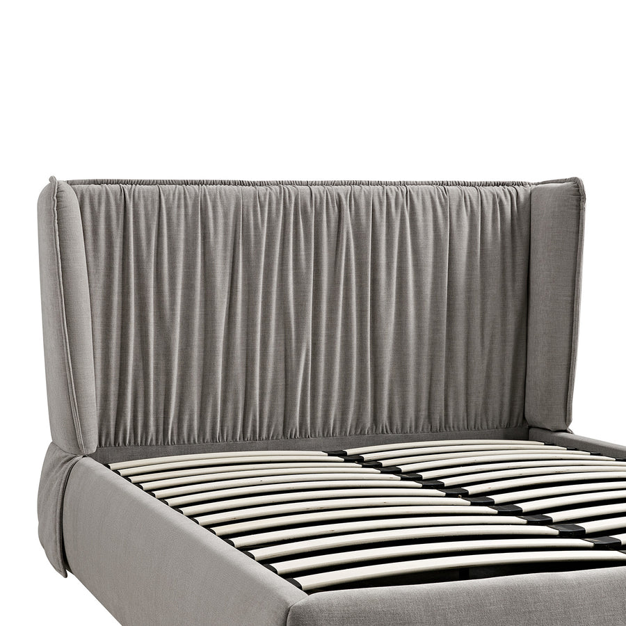 Astrid Ruched Wingback Bed, Soft Grey Chenille