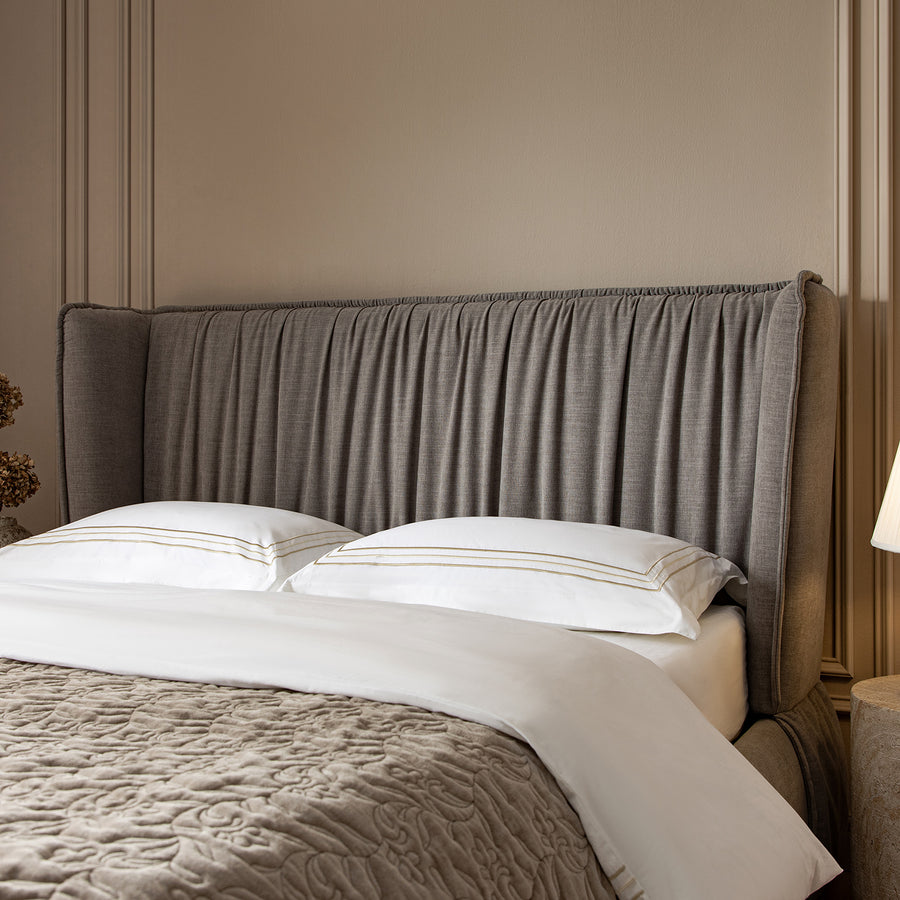 Astrid Ruched Wingback Bed, Soft Grey Chenille