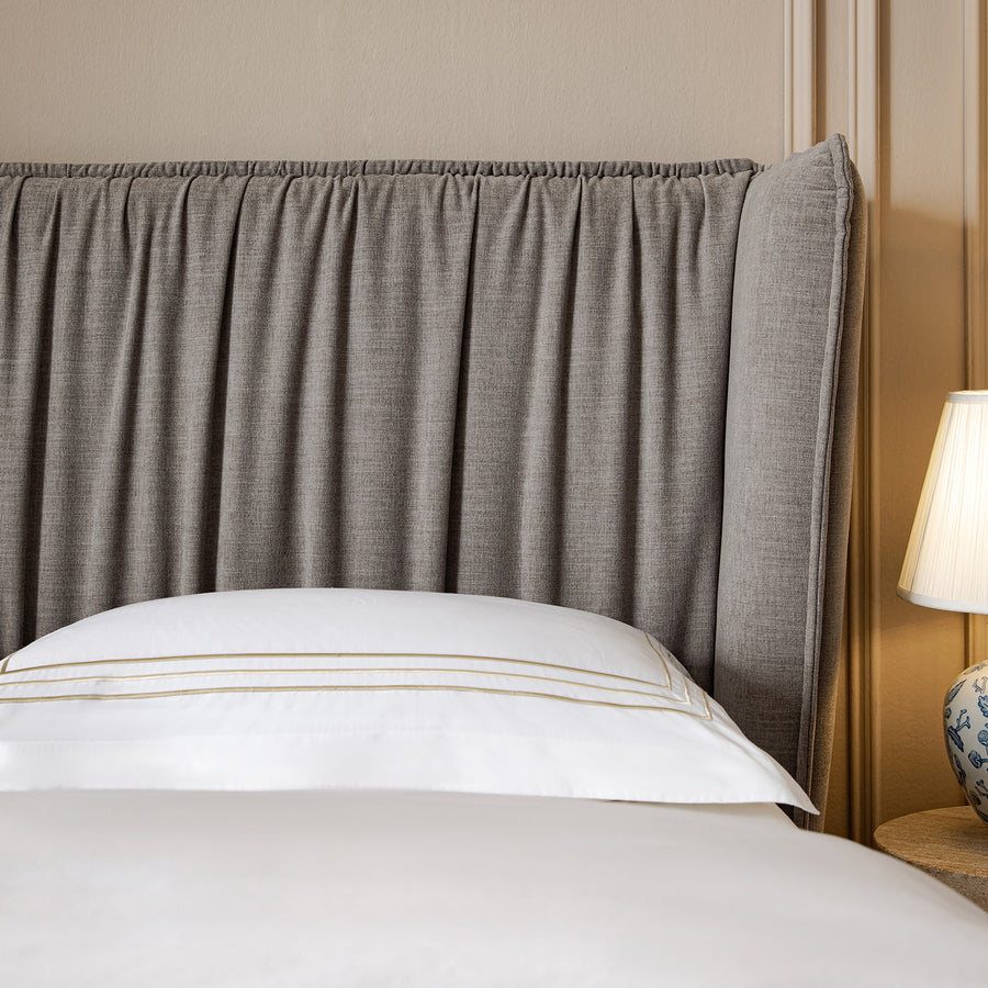 Astrid Ruched Wingback Bed, Soft Grey Chenille