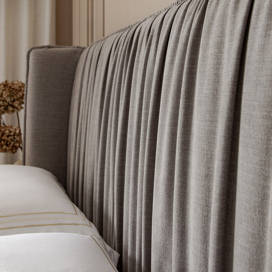 Astrid Ruched Wingback Bed, Soft Grey Chenille