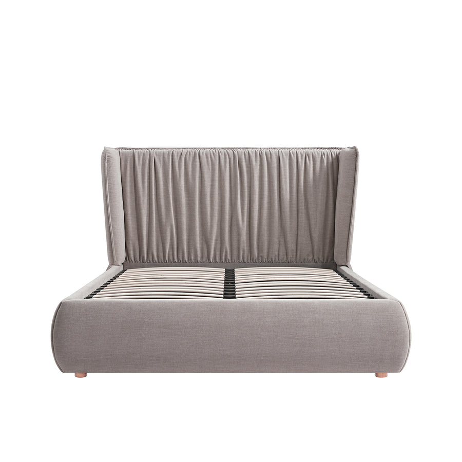 Astrid Ruched Wingback Bed, Oatmeal Chenille