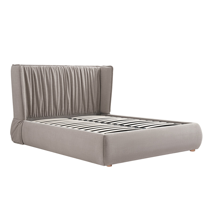 Astrid Ruched Wingback Bed, Oatmeal Chenille