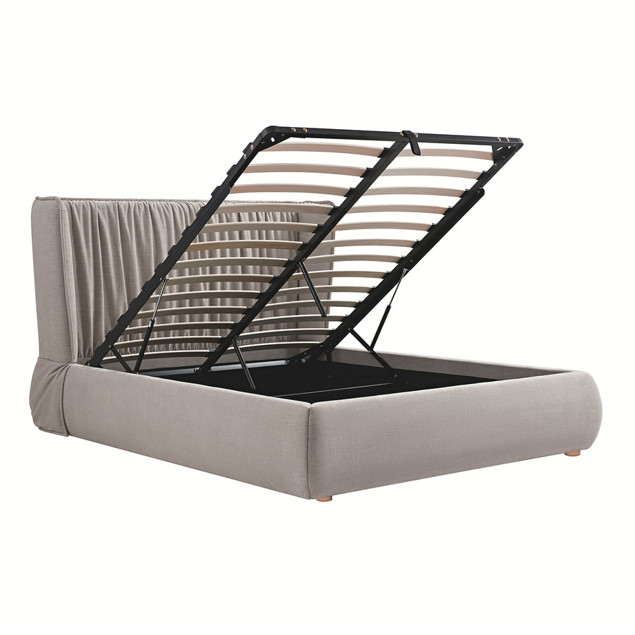 Astrid Ruched Wingback Bed, Oatmeal Chenille