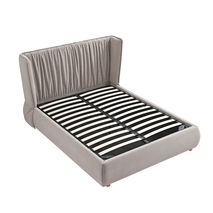 Astrid Ruched Wingback Bed, Oatmeal Chenille