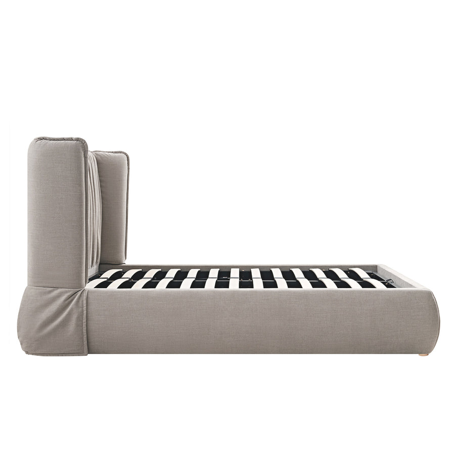 Astrid Ruched Wingback Bed, Oatmeal Chenille