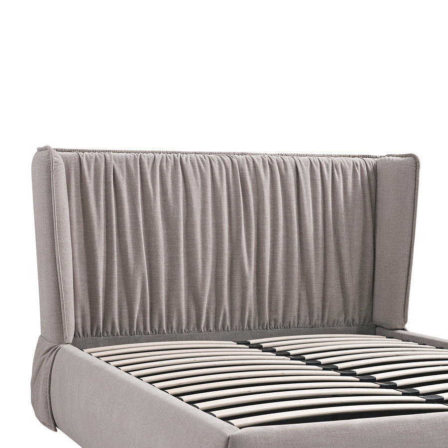 Astrid Ruched Wingback Bed, Oatmeal Chenille