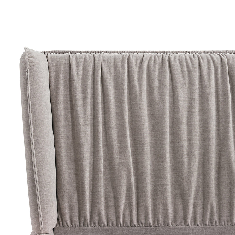 Astrid Ruched Wingback Bed, Oatmeal Chenille