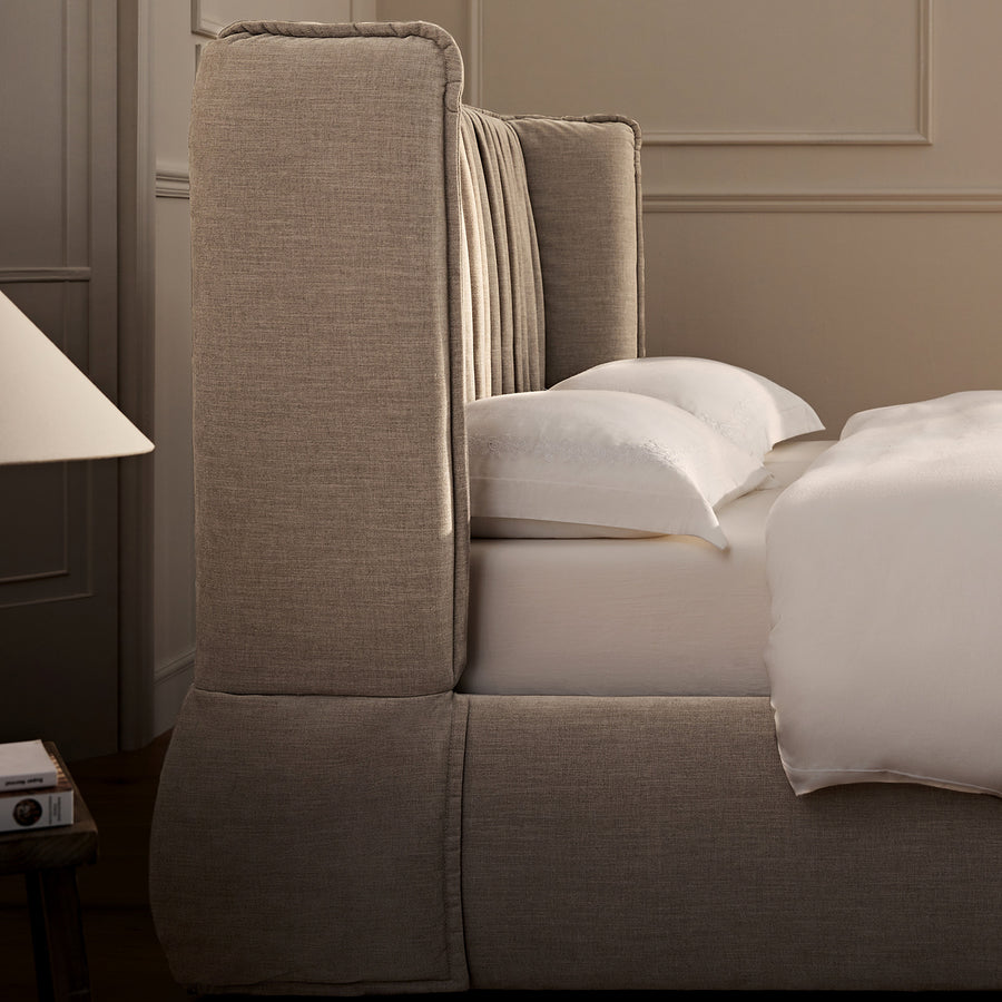 Astrid Ruched Wingback Bed, Oatmeal Chenille