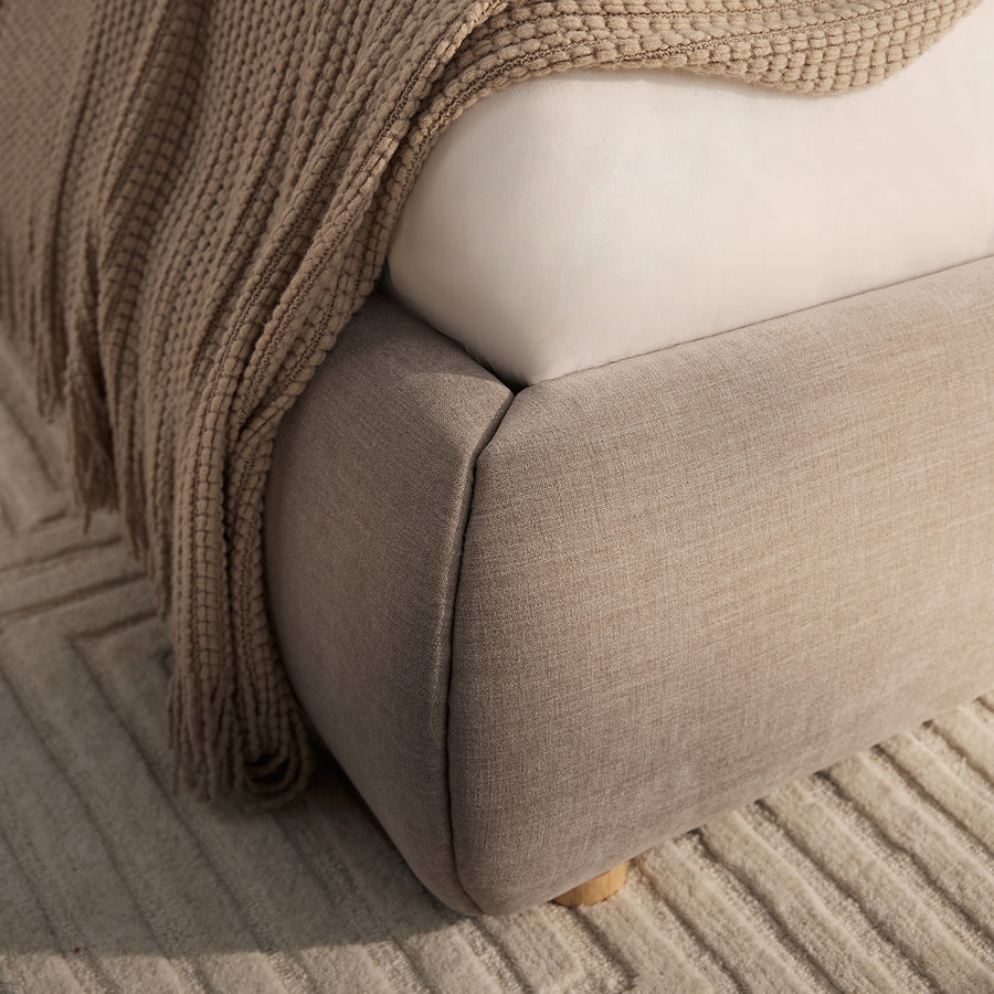 Astrid Ruched Wingback Bed, Oatmeal Chenille - daals