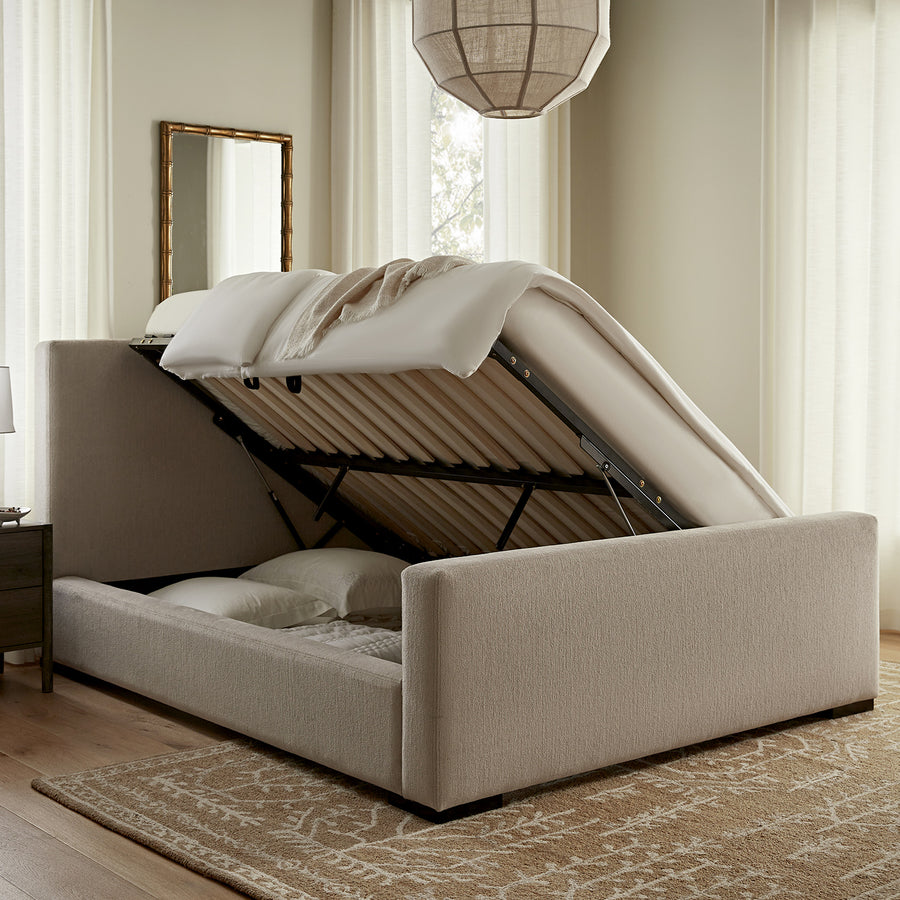 Antoine Side-Opening Ottoman Storage Bed, Soft Beige Chenille