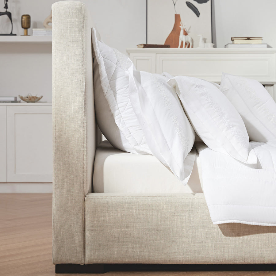 Antoine Side-Opening Ottoman Storage Bed, Ivory Linen Blend