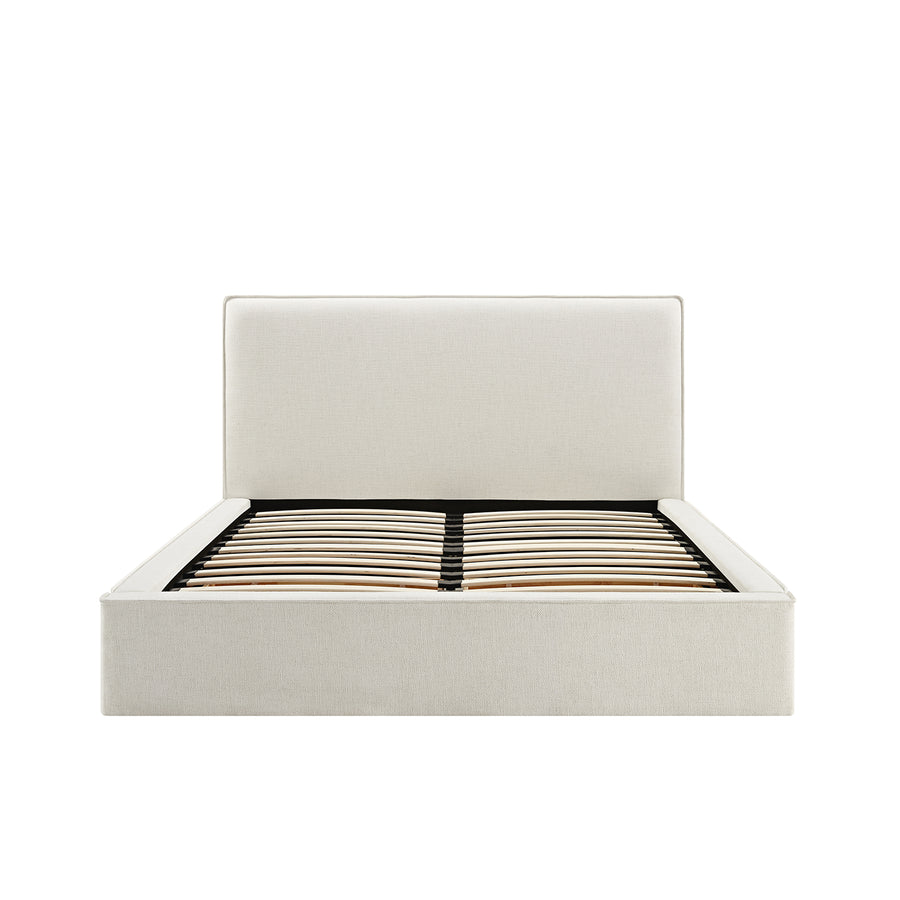 Forte Drawer Storage Bed, Beige Linen Blend